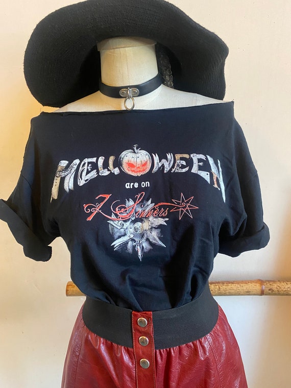 Upcycled Cut Helloween 80’s Metal Rocker T-Shirt
