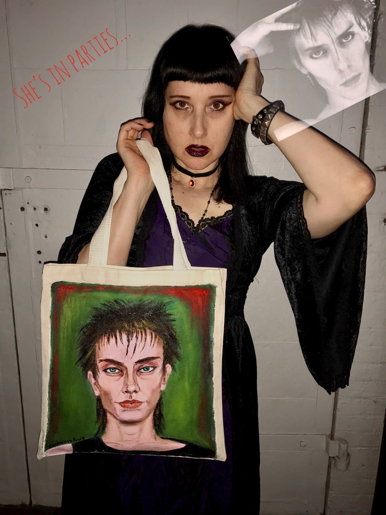 Peter Murphy Bauhaus She\u2019s In Parties Hand Painted Portrait Canvas Tote Bag