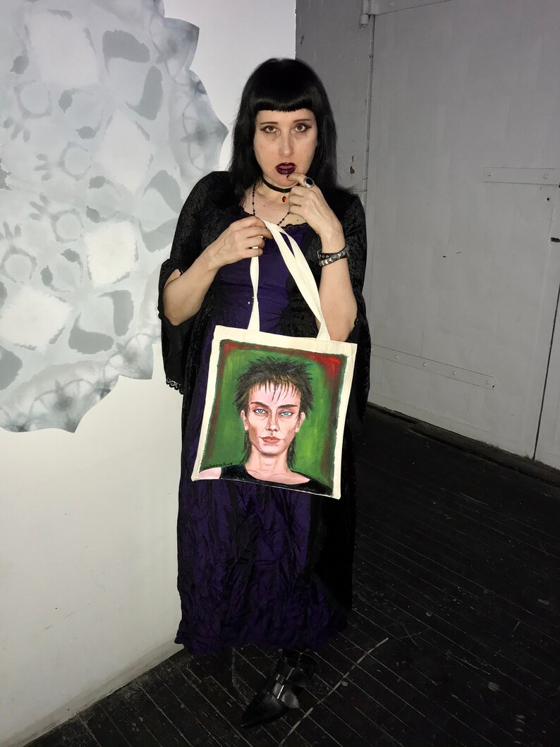 Peter Murphy Bauhaus She\u2019s In Parties Hand Painted Portrait Canvas Tote Bag