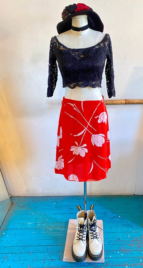 Vintage Liz Claiborne 90s Red Skirt With Abstract 