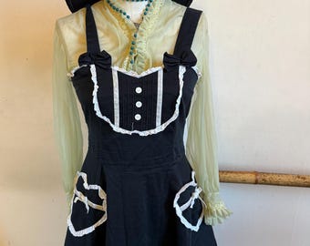 Vintage Hellbunny Lolita Heart Pocket Kawaii White Lace Contrast Romantic Garden Party Jumper Dress