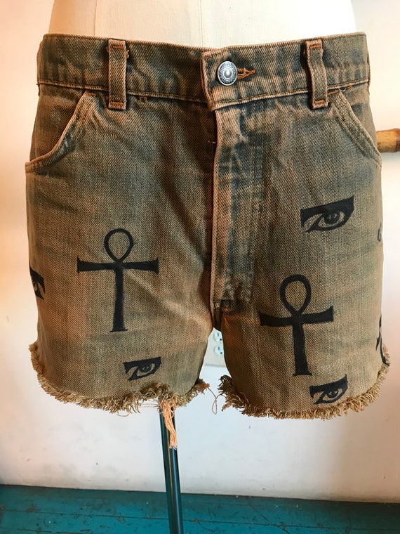 Eye of Horus Ankh Egyptian Sioux Upcycled Orange Vintage Levis
