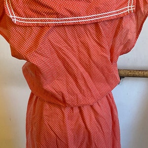 Vintage 1980s Sailor Collar Nautical Bow Tie Swiss Dots Retro New Wave Mod Orange Dress image 3