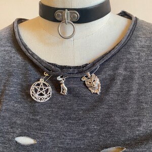 Punk Distressed All Ripped Up Grey Safety Pinned Charmed Wolf, Cat And Pentagram T-Shirt image 3
