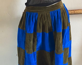 Vintage Handmade 1960’s Mod Velvet Patchwork Ren Festival Fairy GoGo Blue And Green Color Block Beatnik Skirt