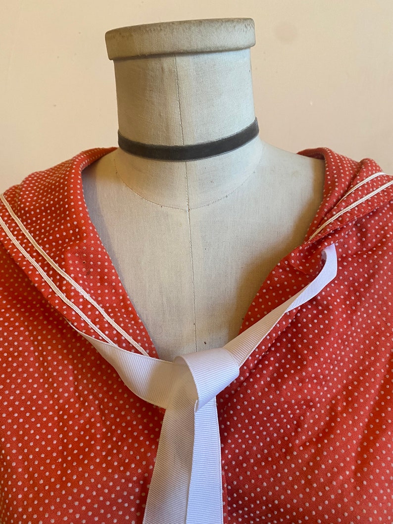Vintage 1980s Sailor Collar Nautical Bow Tie Swiss Dots Retro New Wave Mod Orange Dress image 7