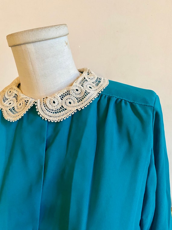 Vintage 1980s Sheer Turquoise Secretary Dress Wit… - image 7