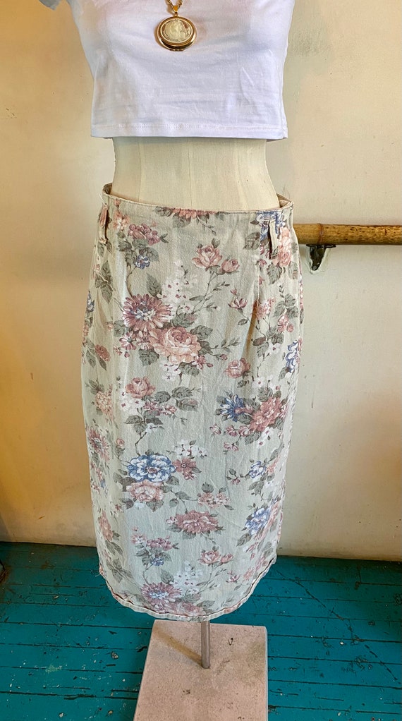 Vintage 80s No Boundaries Long Floral Jean Skirt … - image 5