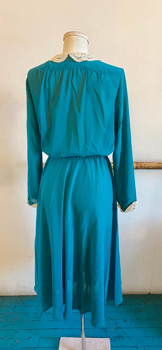 Vintage 1980s Sheer Turquoise Secretary Dress Wit… - image 8