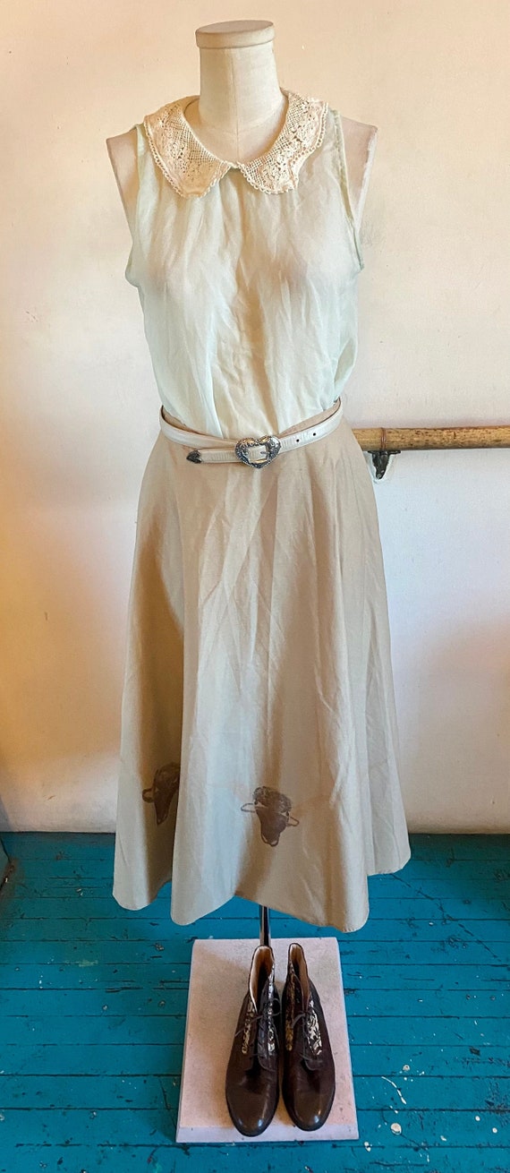 Vintage 1980s Tan Long Circle Skirt With Steer Hea