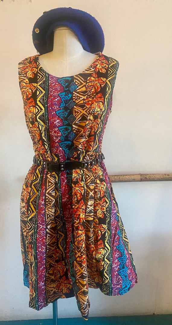 Vintage 90s Tribal Print Sleeveless Dress