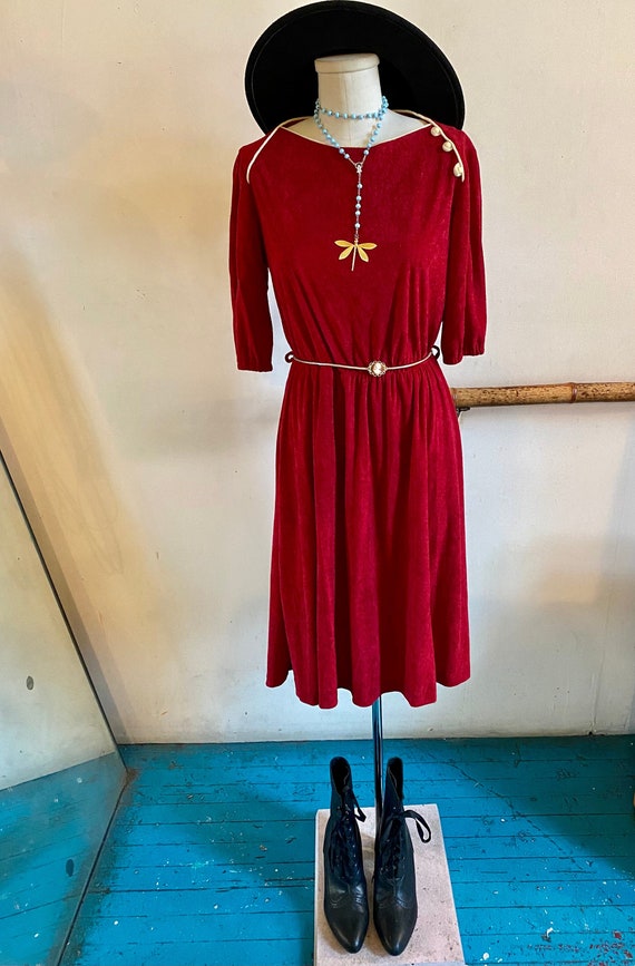 Vintage 70s Rust Colored Terry Cloth Dress