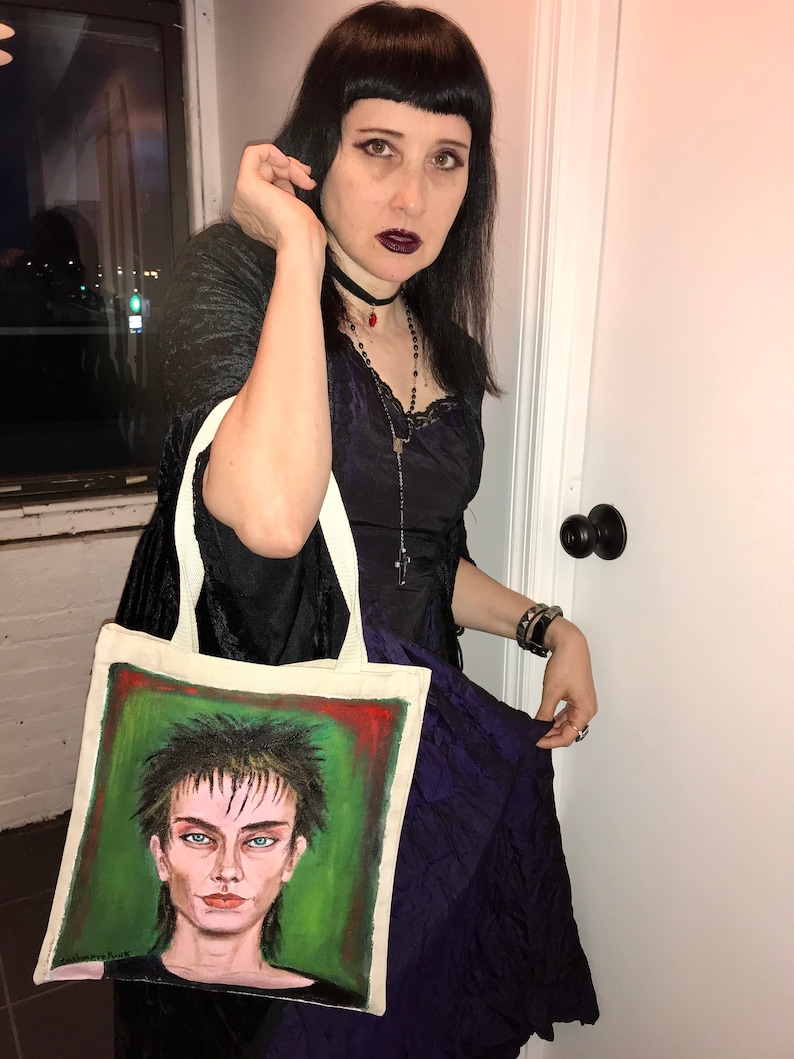 Peter Murphy Bauhaus She\u2019s In Parties Hand Painted Portrait Canvas Tote Bag