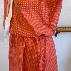 Vintage 1980s Sailor Collar Nautical Bow Tie Swiss Dots Retro New Wave Mod Orange Dress image 2