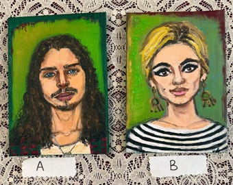 Portraits peints à la main de Chris Cornell (Soundgarden) ou d'Edie Sedgwick (Factory Girl new-yorkaise) (à votre choix)