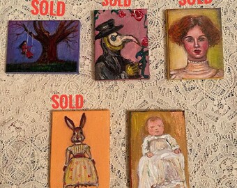 Woman In The Attic Victorian Inspired Gothic Antique  Original Hand Painted Mini Paintings