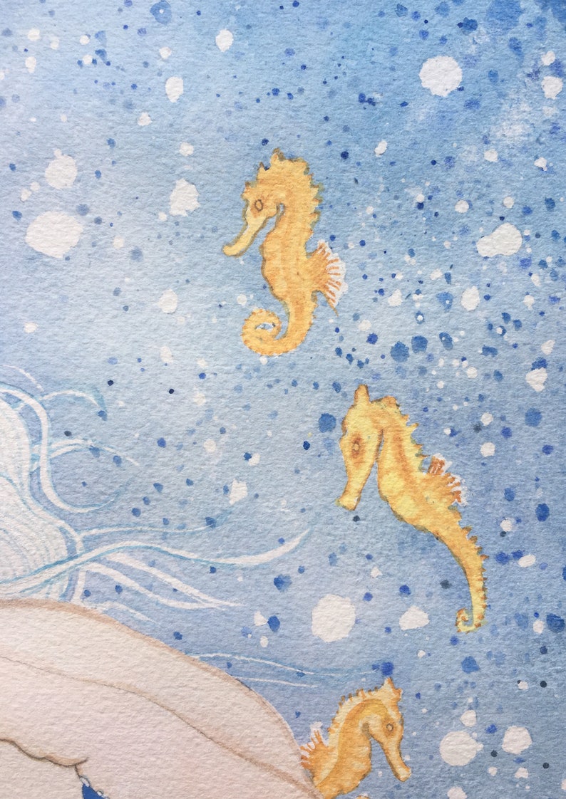 Seahorse Mermaid Painting Chubby Mermaid Print Fat Mermaid