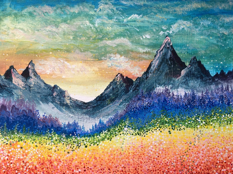 Rainbow Landscape Painting Dot Painting Original | Etsy Rainbow Landscape Painting Dot Painting Original | Etsy