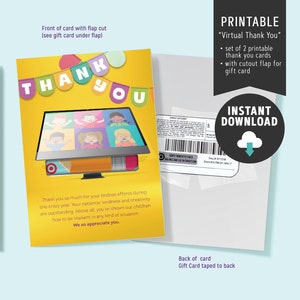 PRINTABLE (personalized) Teacher card, thank you, virtual, giftcard insert