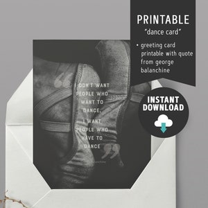 Dance Printable Card, Dance teacher card, ballet teacher card, ballet card