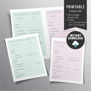 School note home printout, with bonus notepad size for printer! digital download!