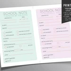 Personalized School Note, digital download