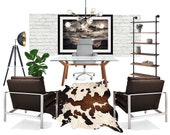 Home Office Online Interior Design Moodboard - Masculine Modern Contemporary Industrial Rustic Office Designs