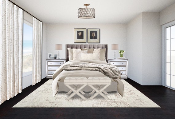 Neutral Glam Transitional Bedroom Online Interior Designs