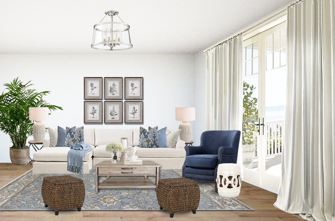 3D Rendering Coastal Living Room Designs transitional Living Room