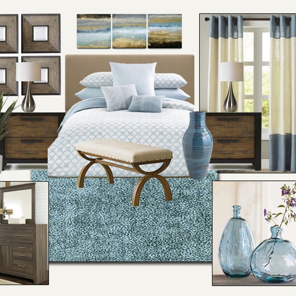 Moodboard - Design d'intérieur de chambre à coucher en ligne rustique contemporain Moodboard