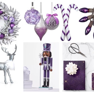 Moodboard - Holiday Decorating Online Interior Design Moodboard - Purple Christmas Decor Styling - Glam Holiday Decorating Interior Design