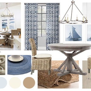 Moodboard - Comedor costero Diseño de interiores en línea Moodboard - Rincón de desayuno en casa de playa - Comedor costero