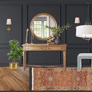 Moodboard - Vintage Moody Foyer Moodboard - Diseño de interiores en línea Moodboard Foyer - Diseños de interiores de entrada de hogar en negro, latón dorado