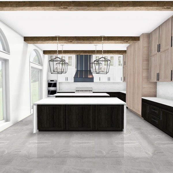 3D Rendering Online Kitchen Interior Designs - Luxury Farmhouse Kitchen Design - Double Island