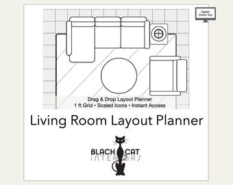 Living Room Layout Planner – Drag & Drop Grid, Scaled Furniture Icons, Interior Design Tool for Space Planning
