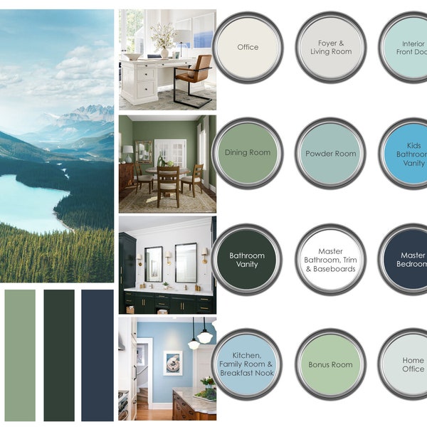 Prepackaged Paint Palette - Home Color Palette - Home Paint Selections - Bright Blues and Greens