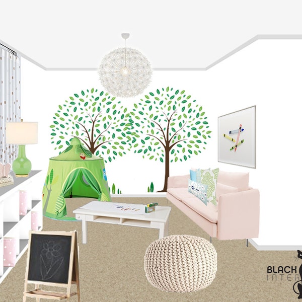 3D Rendering Playroom Interior Design - Colorful Playroom Design - Basement Playroom Design