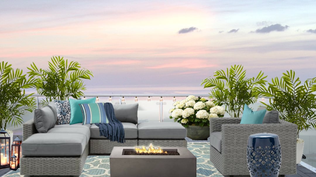 3D Rendering Patio Rooftop Deck Interior Design - Outdoor Patio Design ...