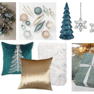 Moodboard - Decorazione natalizia online di design d'interni Moodboard - Verde acqua Decorazioni natalizie - Glam Decorazione d'interni natalizi