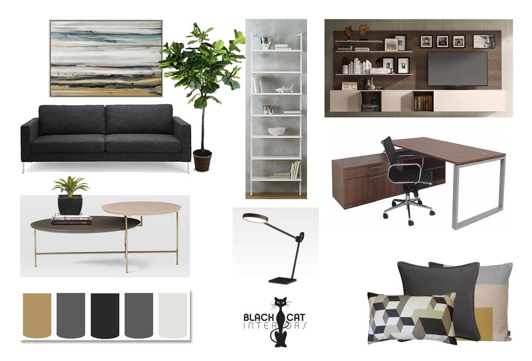 Glam Home Office Online Interior Design Moodboard - Transitional Office  Designs - Feminine Office Designs