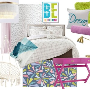 Moodboard di interior design online per camera da letto per ragazze Tween