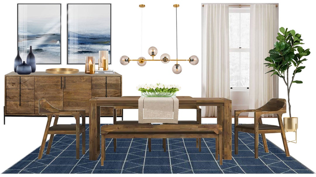 Moodboard - Dining Room Online Interior Design Moodboard - Navy Blue ...