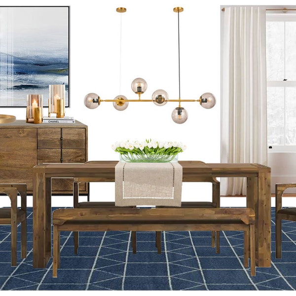 Moodboard - Dining Room Online Interior Design Moodboard - Navy Blue Dining Room - Mid Century Dining Room - Contemporary Dining Room