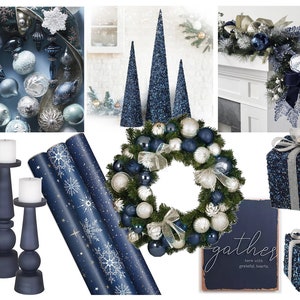 Moodboard - Holiday Decorating Online Interior Design Moodboard - Navy Christmas Decor Styling - Glam Holiday Decorating Interior Design