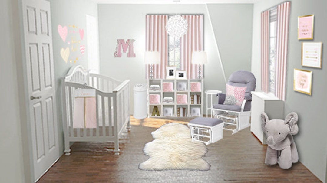 3D Rendering Baby Girl Pink Nursery Online Interior Design Etsy Canada