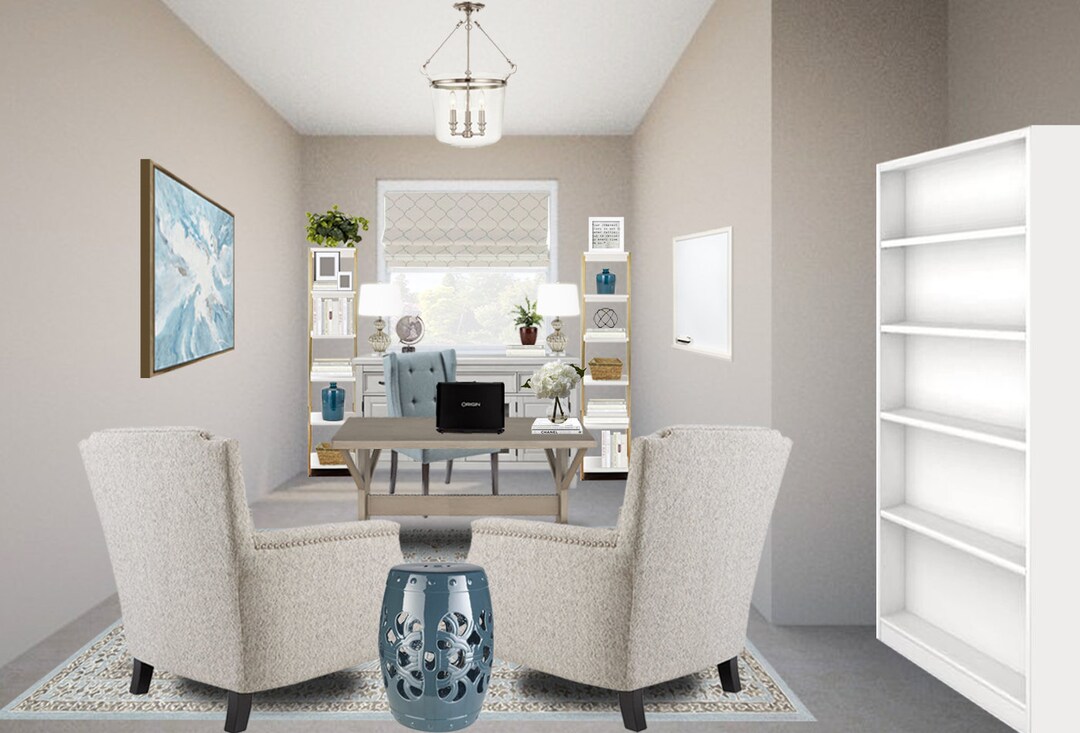 Home Office Online Interior Design 3D Rendering - Transitional Office ...