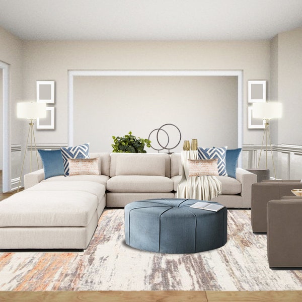 3D Rendering Modern Living Room Interior Designs - Blue blush Living Room Designs - Contemporary Living Room