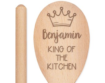 Personalised Custom Engraved Wooden Spoon King Of The Kitchen Any Name Baking Baker Bake