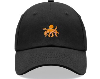 Orange Octopus Classic Baseball Sports Cap Unisex Hat Adjustable Funny Summer Holiday Animal Sea life Ocean Sailing Cute Seaside Squid