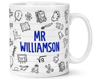 Personalisierte Lehrer-Skizzenmuster-Tasse, 284 ml, Geschenk, Dankeschön, Weltbester, tolles Geschenk, Ende des Schuljahres, Schüler-Notizbuch, Schulleiter